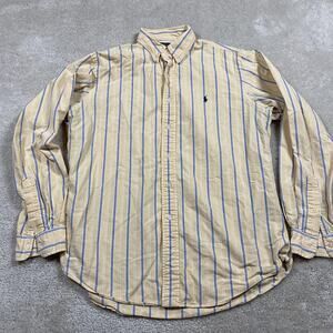 Polo Ralph Lauren Shirt Mens L Yellow Stripe Custom Fit Oxford Pony Prep